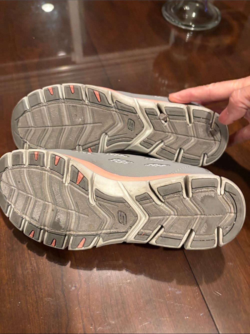 Skechers Gray and Coral Slip-On Walking Sneakers for Women - Picture 5 of 6